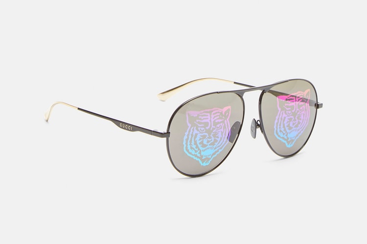 Gucci Adorns Aviator Sunglasses With Iridescent Tiger Prints