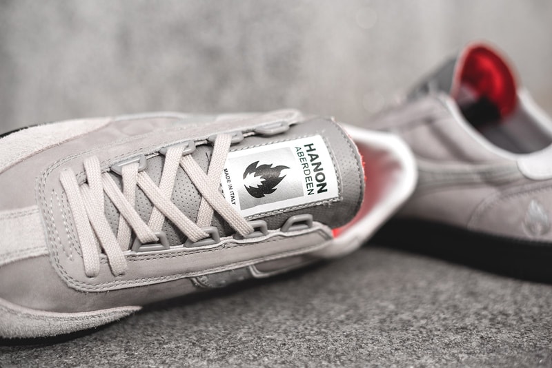 Hanon x Diadora Aberdeen Shoes Closer Look Sneakers Trainers Kicks 70th anniversary Special Collaboration 1979 Court Shoe Handcrafted Italy how to buy purchase cop