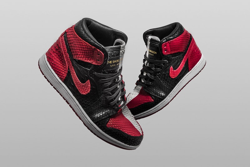 The Shoe Surgeon "Homage to Home” Custom Air Jordan 1 black read Chicago python pay homage