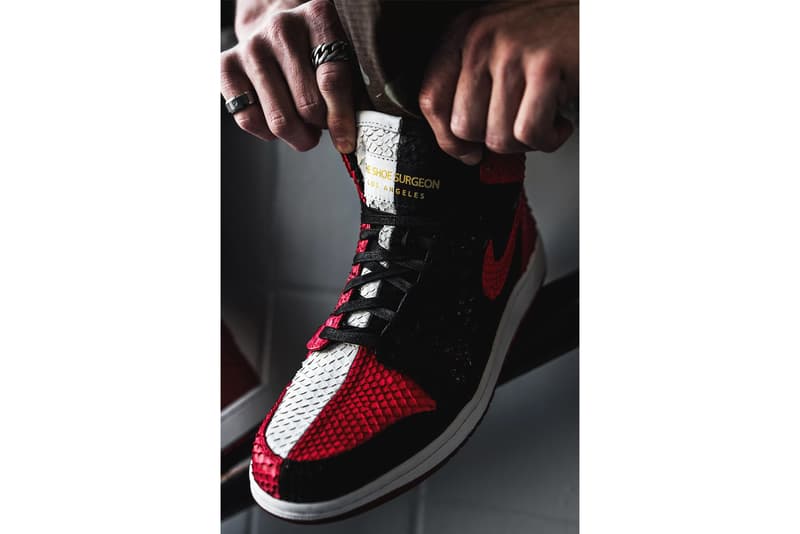 The Shoe Surgeon "Homage to Home” Custom Air Jordan 1 black read Chicago python pay homage