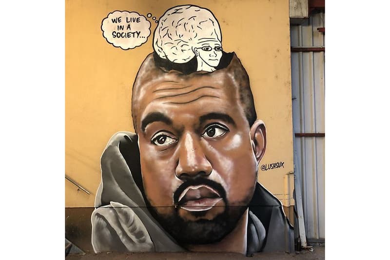 kanye west big brain meme mural lushsux linz austria mural harbor