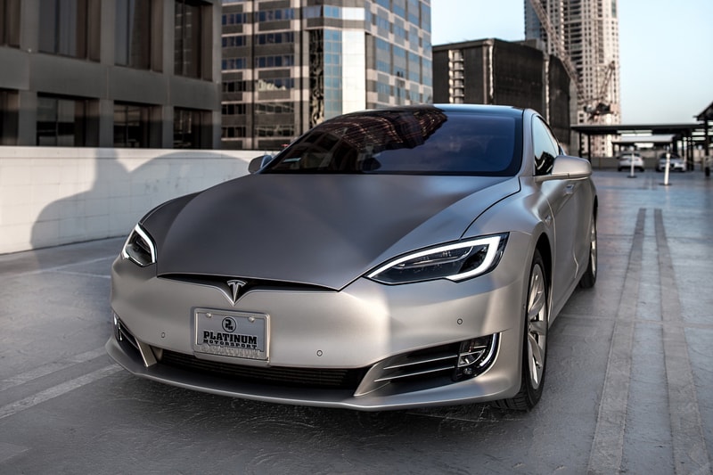 Kim Kanye Custom Tesla Model S kardashian west platinum motorsport pantone matte silver group
