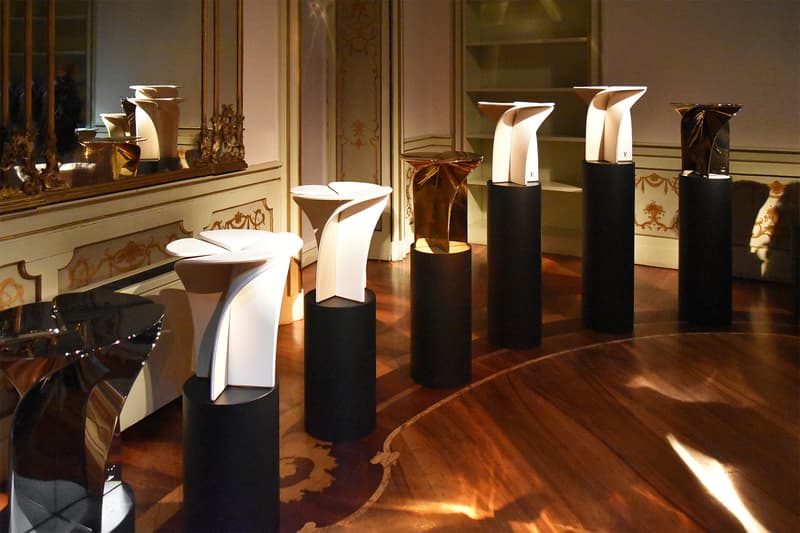 Louis Vuitton Blossom Stool Tokujin Yoshioka milano design week furniture seat chair silver gold champagne metal