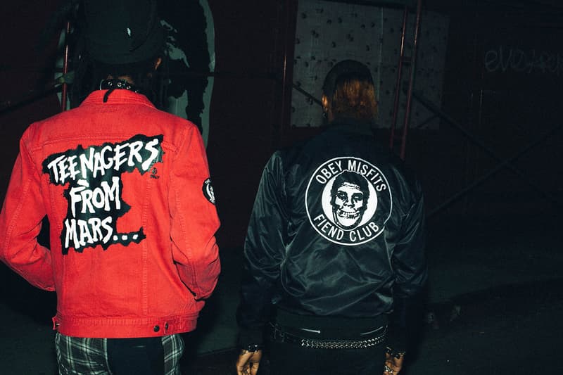 OBEY misfits collaboration capsule collection drop april 13 2018 custom 17 skate deck jacket shirt hoodie