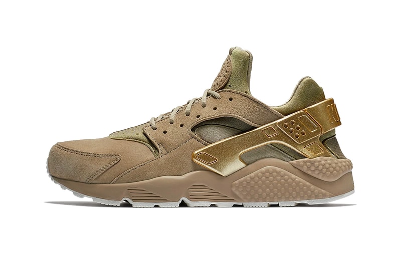 Nike Air Huarache Gold Rush Release info suede metallic gold khaki footwear sneakers