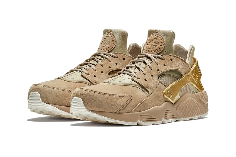 Nike Air Huarache Gold Rush Release info suede metallic gold khaki footwear sneakers