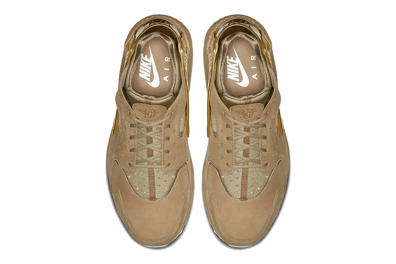 Nike Air Huarache Gold Rush Release info suede metallic gold khaki footwear sneakers