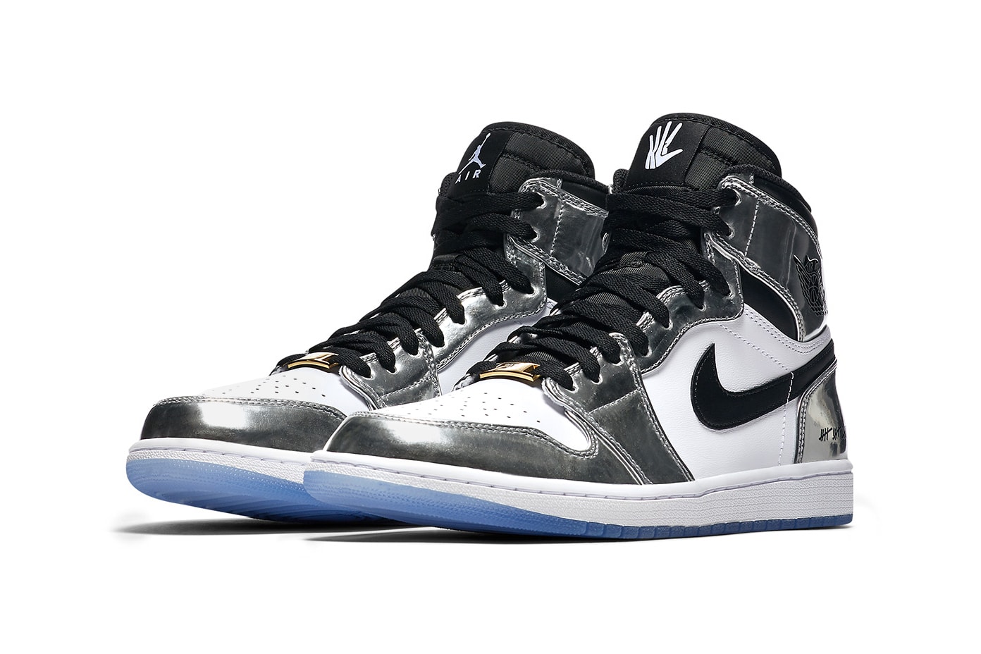 Nike Air Jordan 1 Retro High x Kawhi Leonard Sneakers Kicks Trainers Shoes Closer Look Silver Black White Blue Colorway Basketball 2014 MVP