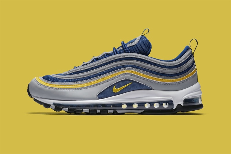 Nike air max 97 wolf grey tour yellow gym blue Michigan release info drop date purchase price footwear 2018