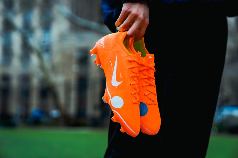 Virgil Abloh Nike Mercurial Vapor 360 closer look footwear 2018 orange white blue off white