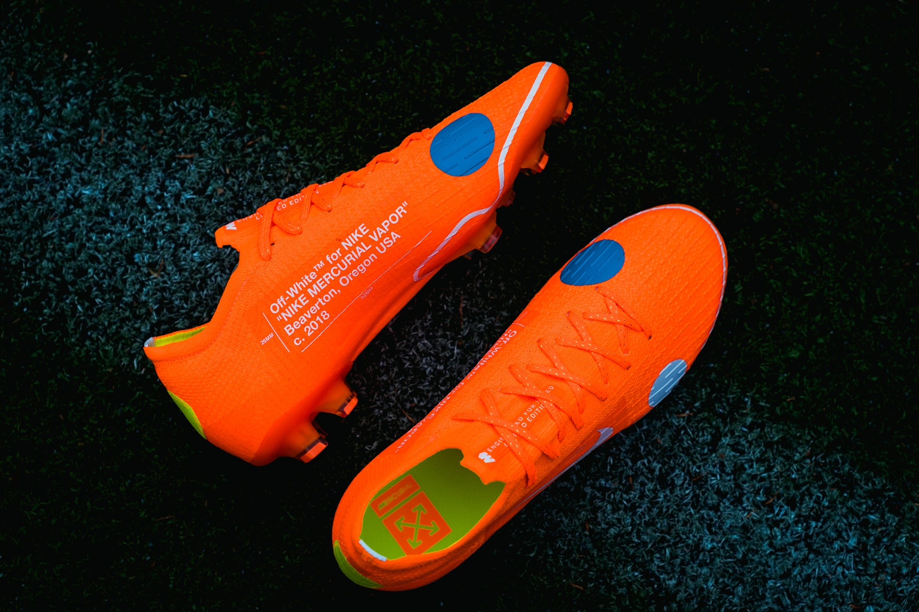 Virgil Abloh Nike Mercurial Vapor 360 closer look footwear 2018 orange white blue off white