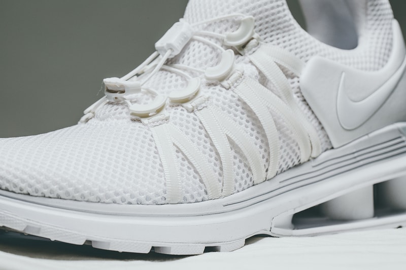 Nike Shox Gravity Triple White Colorway Clean Monochrome Invincible how to buy cop purchase sneakers trainer 2000s footwear style