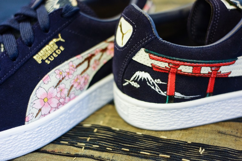 PUMA Suede Ukiyo-E Custom the flyinghawk studio simple union Sakura  Dairin-style Torii japan blue