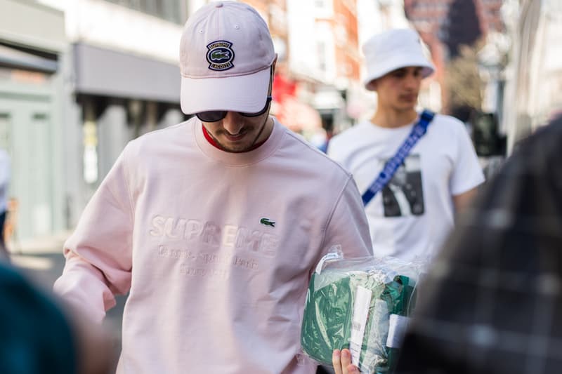 Supreme Lacoste Spring/Summer 2018 Street Style Street Snaps Soho London New York Stores Retail Velour Clothing