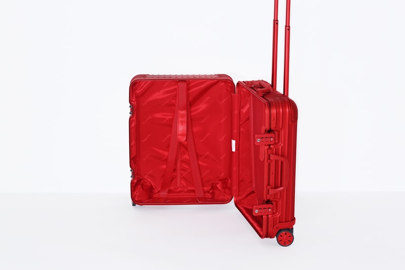 Supreme x RIMOWA Topas Multiwheel Collection Black Red Logo Metallic Suitcase Metal Aluminum
