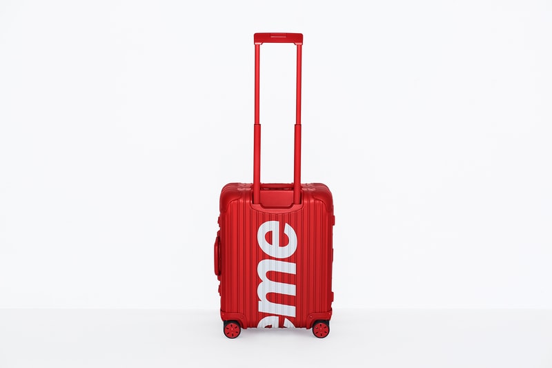 Supreme x RIMOWA Topas Multiwheel Collection Black Red Logo Metallic Suitcase Metal Aluminum