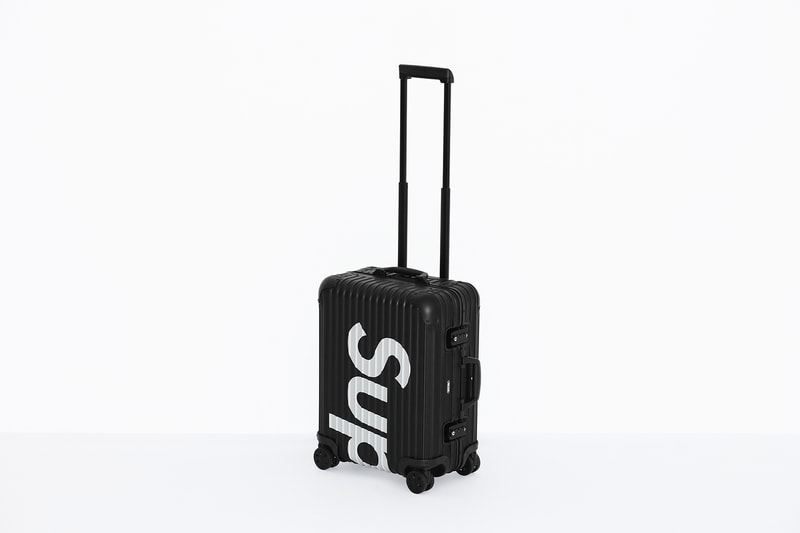 Supreme x RIMOWA Topas Multiwheel Collection Black Red Logo Metallic Suitcase Metal Aluminum
