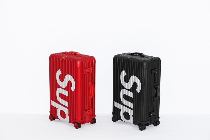 Supreme x RIMOWA Topas Multiwheel Collection Black Red Logo Metallic Suitcase Metal Aluminum