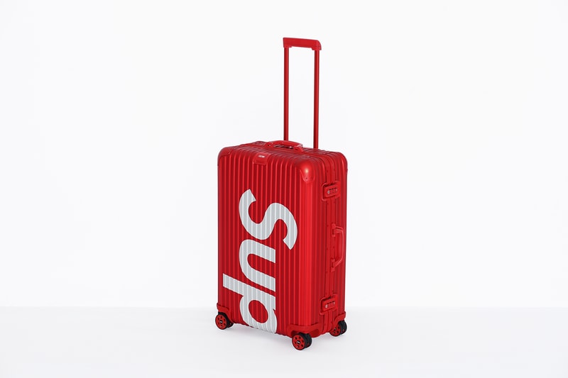 Supreme x RIMOWA Topas Multiwheel Collection Black Red Logo Metallic Suitcase Metal Aluminum