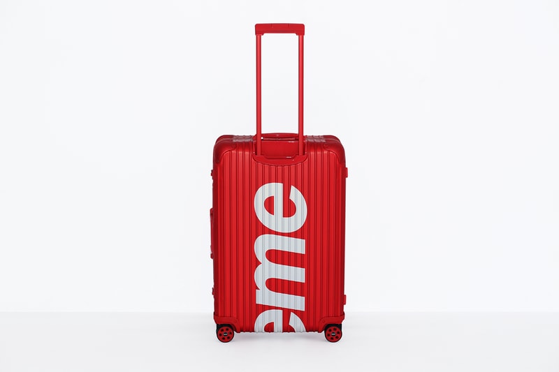Supreme x RIMOWA Topas Multiwheel Collection Black Red Logo Metallic Suitcase Metal Aluminum