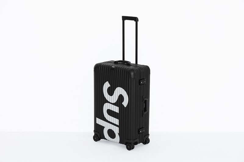 Supreme x RIMOWA Topas Multiwheel Collection Black Red Logo Metallic Suitcase Metal Aluminum