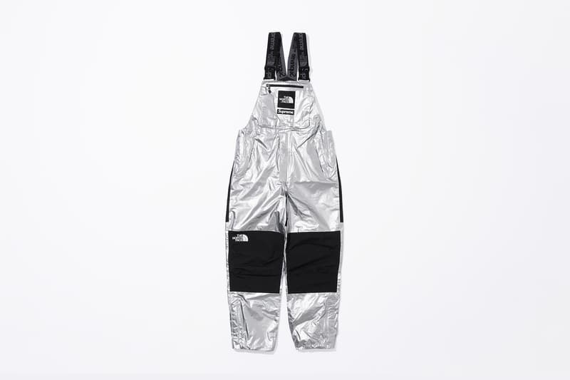 Supreme x The North Face Metallic Spring 2018 Collection Gold Silver Rose Gold Mountain Parka Roo II Bag Backpack Sling Bag Overalls Bib Pants T-Shirt Hooded Sweatshirt