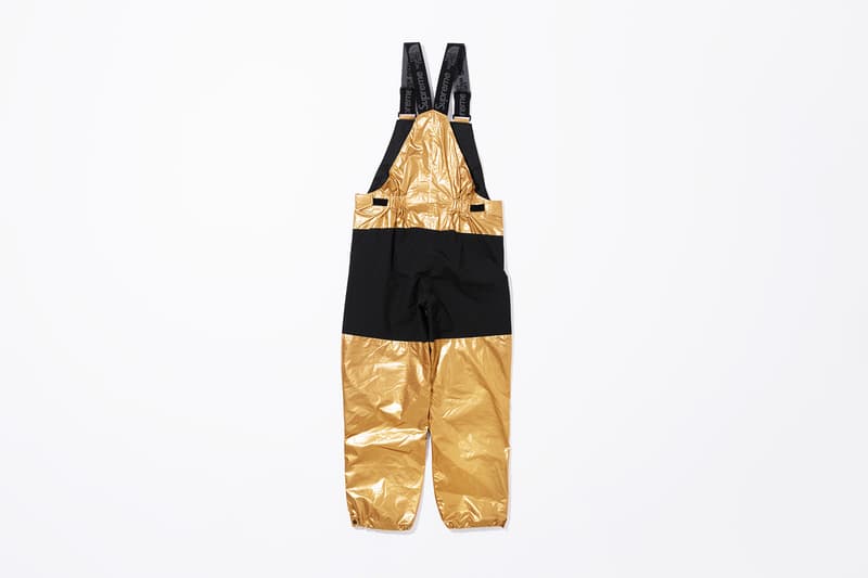 Supreme x The North Face Metallic Spring 2018 Collection Gold Silver Rose Gold Mountain Parka Roo II Bag Backpack Sling Bag Overalls Bib Pants T-Shirt Hooded Sweatshirt