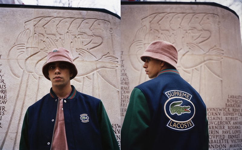 Supreme x Lacoste Spring 2018 Collection Shirts Polos René Lacoste French Paris Tennis Supreme New York Fashion Streetwear Bucket hats Bum Bags Valour Track Pants Track suit 3m reflective varsity jacket