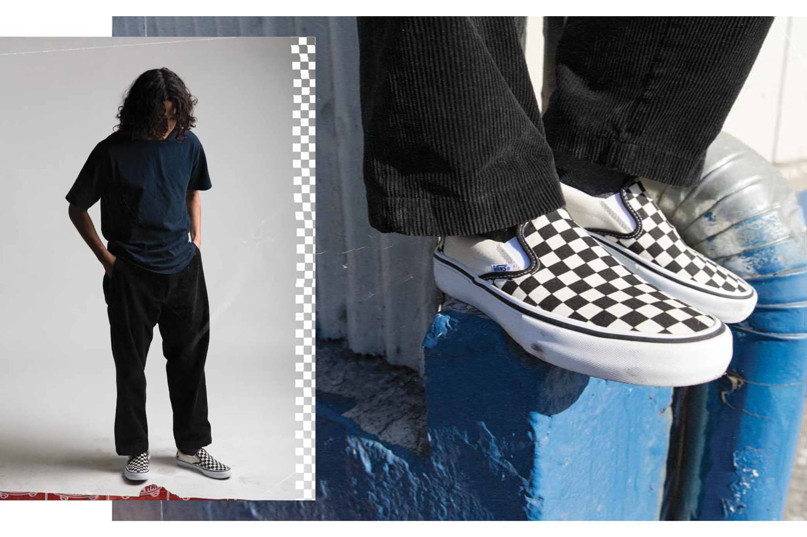 blue vans with checkered line
