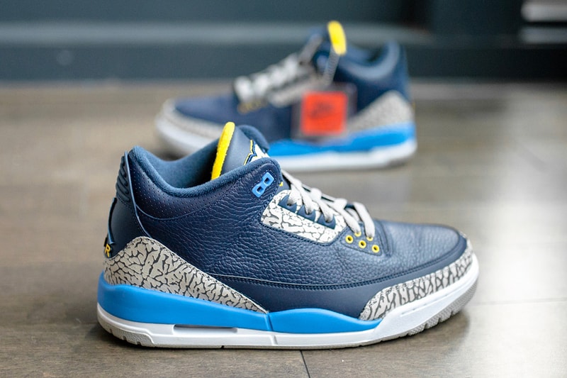 Air Jordan 3 Marquette University PE Detailed Look Blue Yellow Grey Cement gold