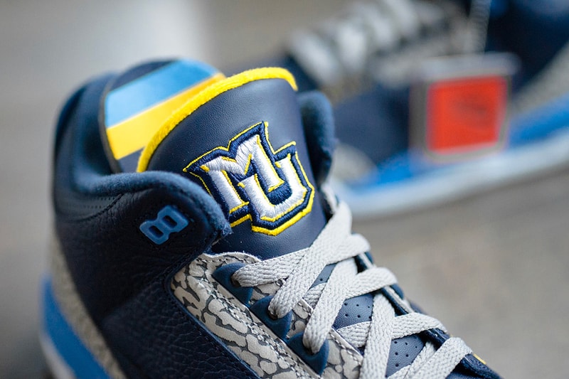 Air Jordan 3 Marquette University PE Detailed Look Blue Yellow Grey Cement gold