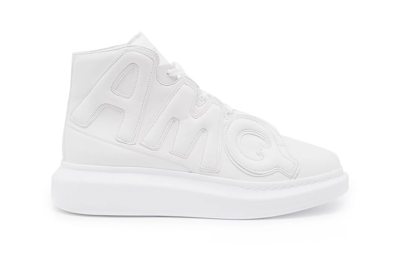 Alexander McQueen AMQ White High Top Leather Trainers Raised sole appliquéd chunky release info purchase price sneakers footwear