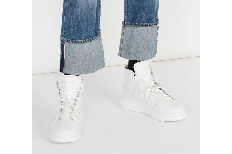 Alexander McQueen AMQ White High Top Leather Trainers Raised sole appliquéd chunky release info purchase price sneakers footwear