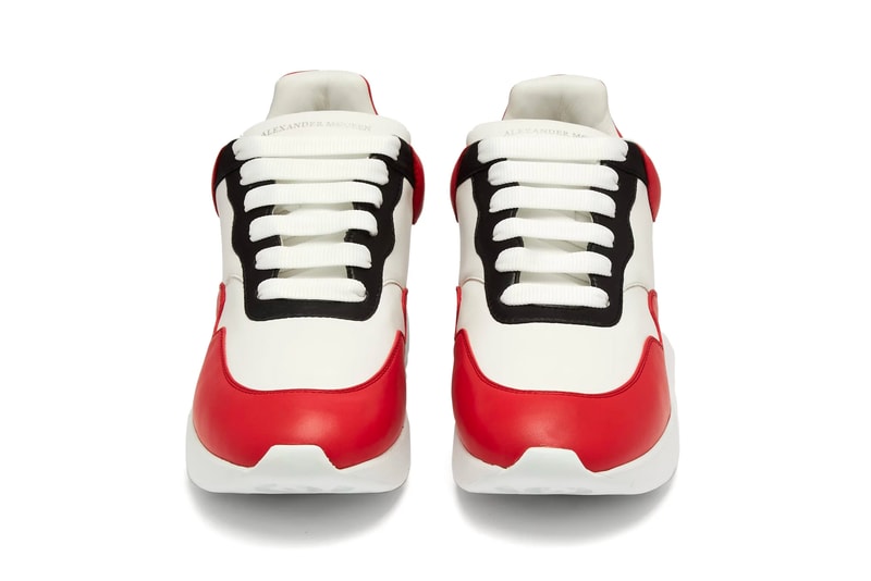 Alexander McQueen Leather Trainer red black white release info sneakers footwear chunky