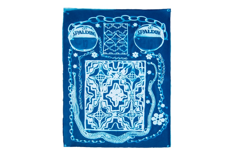 andrea bergart peace love basketball cyanotype fabric art artwork exhibitiona