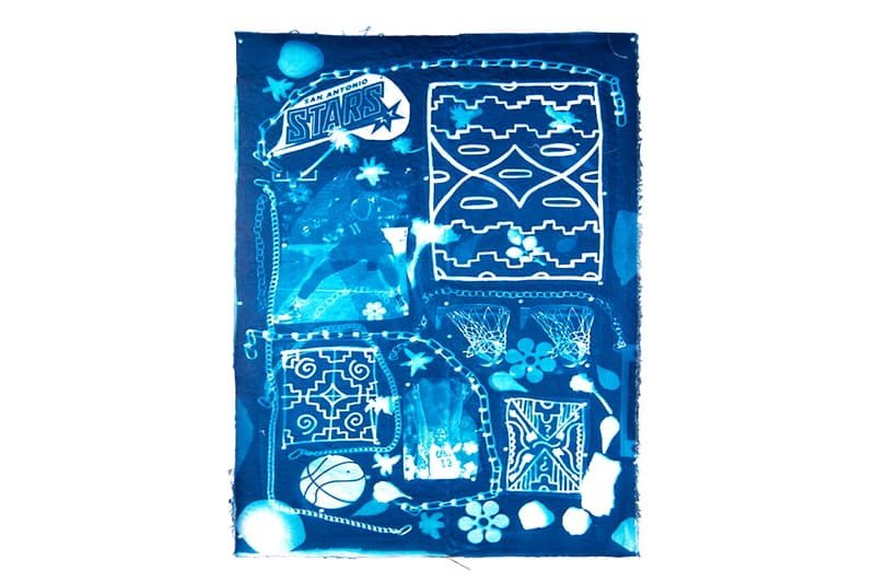 andrea bergart peace love basketball cyanotype fabric art artwork exhibitiona