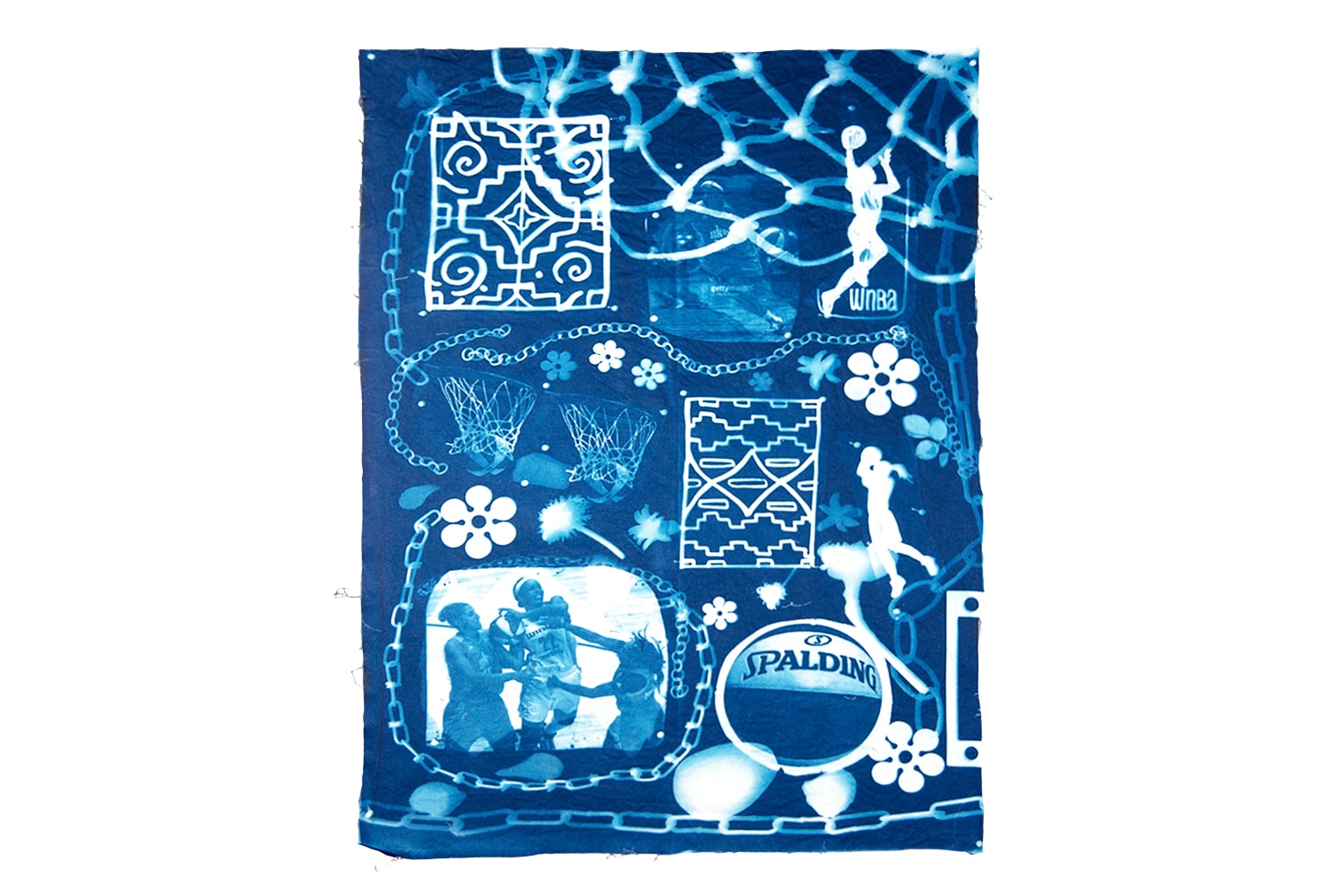 andrea bergart peace love basketball cyanotype fabric art artwork exhibitiona