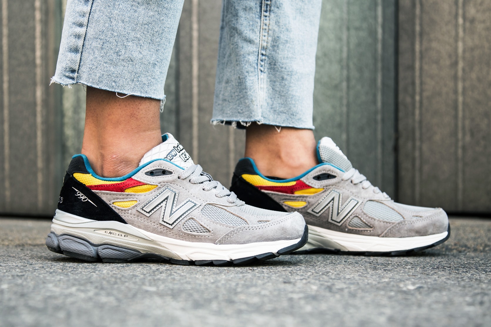 Aries New Balance 990v3 Trainers On-Foot Look |