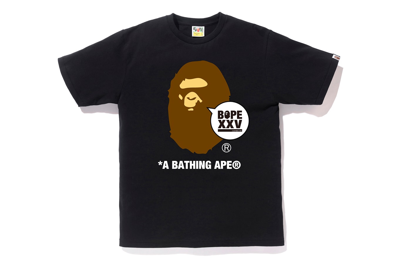 BAPE "The XXV Project" Collection Lookbook A Bathing Ape Collection Purchase Buy Cop Now Shark Hoodies Graphic Tees T-Shirts Sticker Set Keychain Ape Head Wall Clock iPhone 7 8 X Case