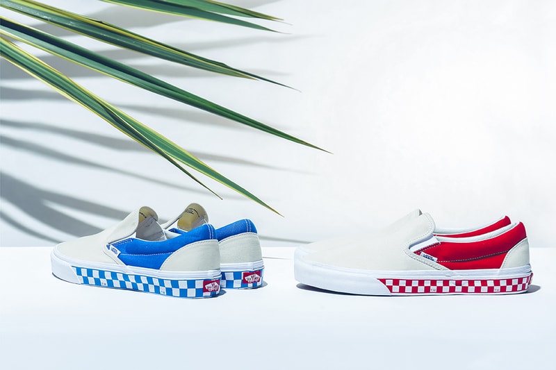 billys ent japan vans exclusive side wall check red blue drop release info look closer VN0A38F7RA6 may 2018 slip on