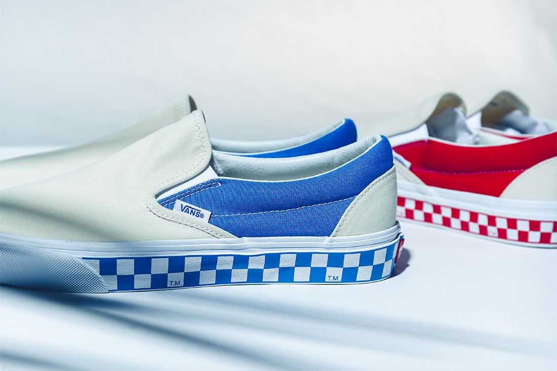 billys ent japan vans exclusive side wall check red blue drop release info look closer VN0A38F7RA6 may 2018 slip on