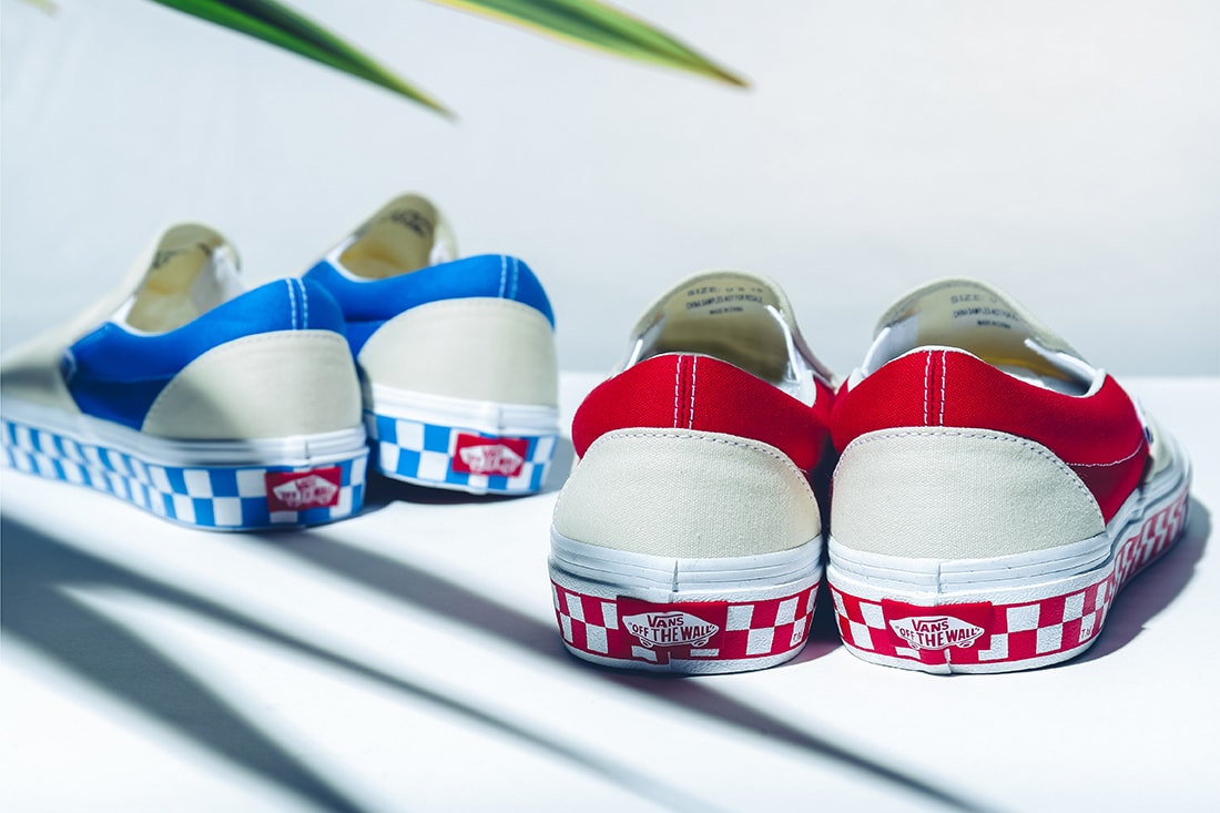 billys ent japan vans exclusive side wall check red blue drop release info look closer VN0A38F7RA6 may 2018 slip on