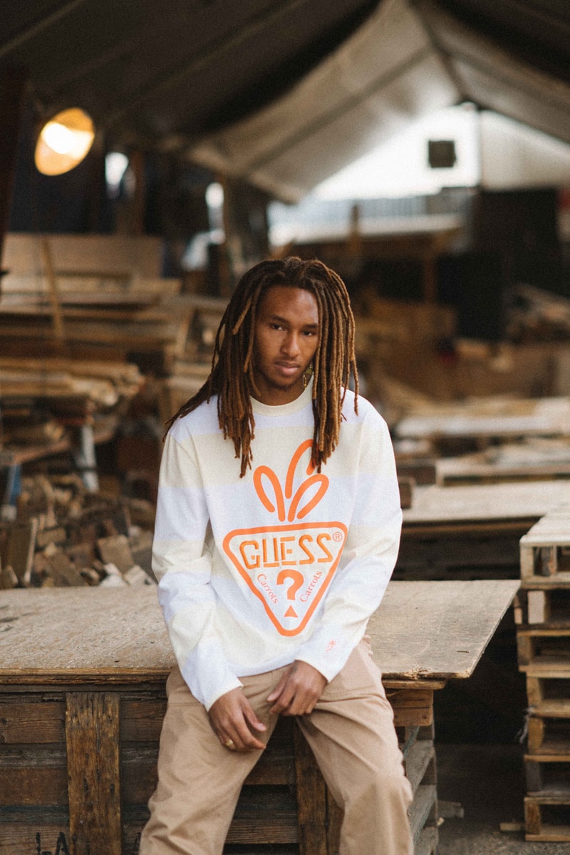 Carrots GUESS Jeans USA Farmers Market Collaboration T Shirt Long Sleeve Hoodie Orange Green White