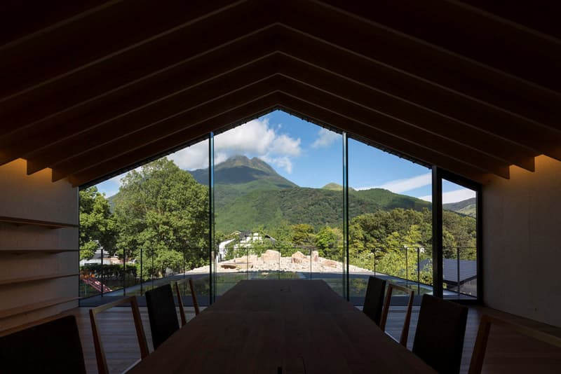 Comico Art Museum Complex Kengo Kuma Architect Exhibition Landscape Mountains Views Mount Yufu Warm-Colored Wood Interior Three Buildings 'Small Village' Pool