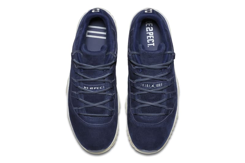 Derek Jeter Air Jordan 11 Low RE2PECT New York Yankees Jordan Brand AJ11 JB Sneakers Suede Navy Blue White Release Date Info Drops