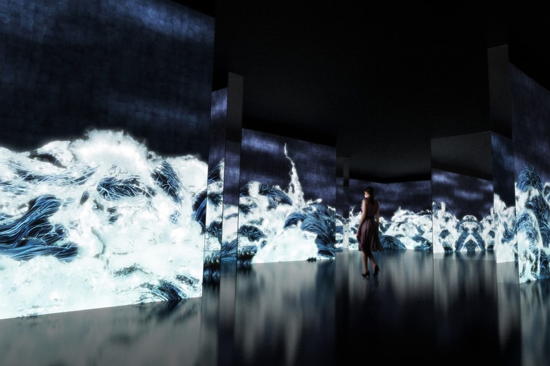 teamlab waterness exhibition osaka japan dojima river forum black waves wander discover reemerge installations