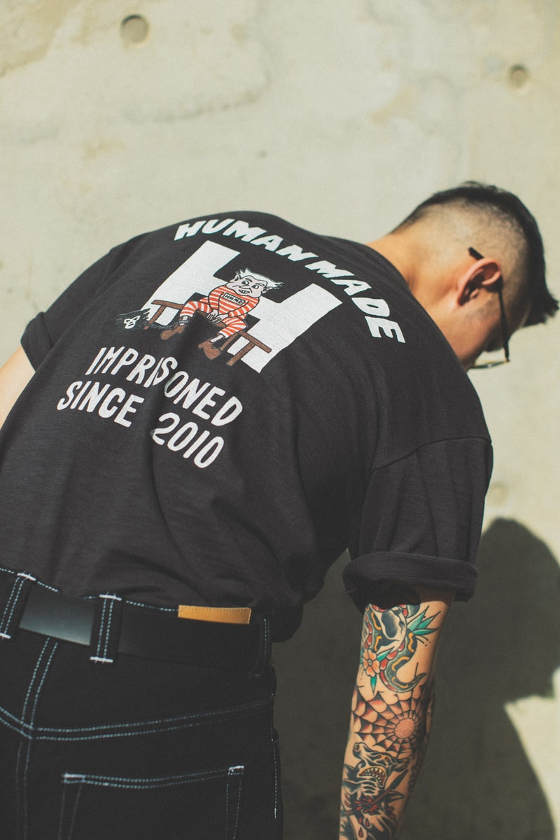Human Made Spring/Summer 2018 HBX Lookbook Long Short Sleeve T-Shirts Hmmd Beanies Sweatshirts Crazy Shirt Zip Hoodie Sailor Jersey Twill Work Jacket Line Crew Cushion HM7 Bubble Logo Mug