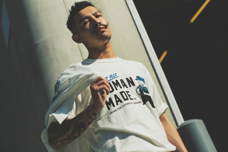 Human Made Spring/Summer 2018 HBX Lookbook Long Short Sleeve T-Shirts Hmmd Beanies Sweatshirts Crazy Shirt Zip Hoodie Sailor Jersey Twill Work Jacket Line Crew Cushion HM7 Bubble Logo Mug