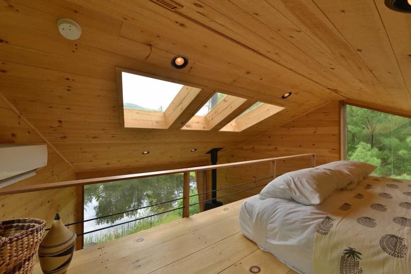 Inhabit Treehouse Woodstock New York NY Houses Wooden Interior Exterior Catskills Mountains Woodland Forest Open Plan Lounge Wood Burner Kitchen Spacious Loft Bedroom Shower Room Bathroom
