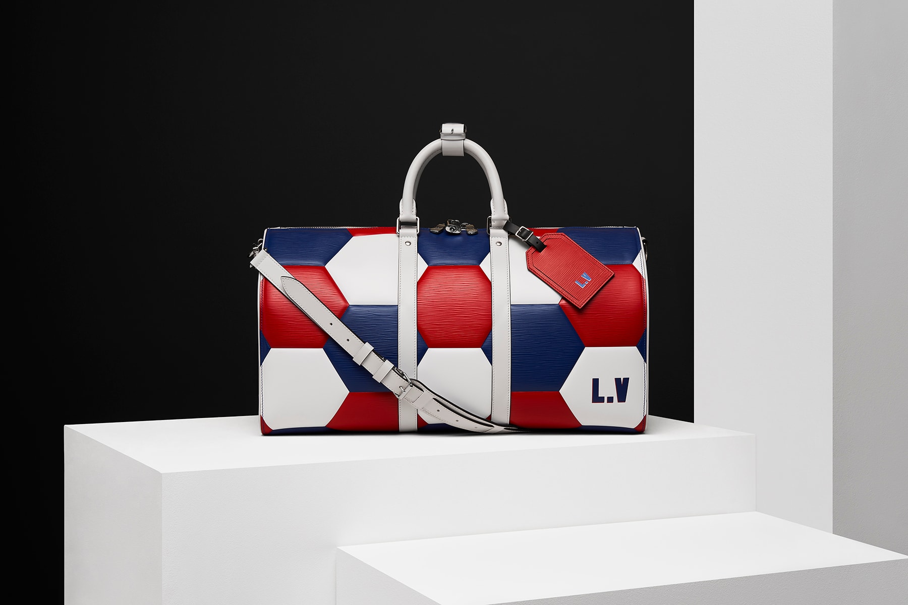 Louis Vuitton Fifa 2018 world cup collaboration luggage bag apollo keep all wallet leather goods epi soccer football branding flag luggage tag duffel laptop case black red white blue color customizable june 14 july 17 2018 limited edition exclusive drop release info